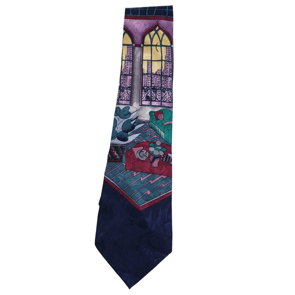 Carlo Palazzi Mens Studio‎ Silk Tie OS Multicolor Art Scene Graphic